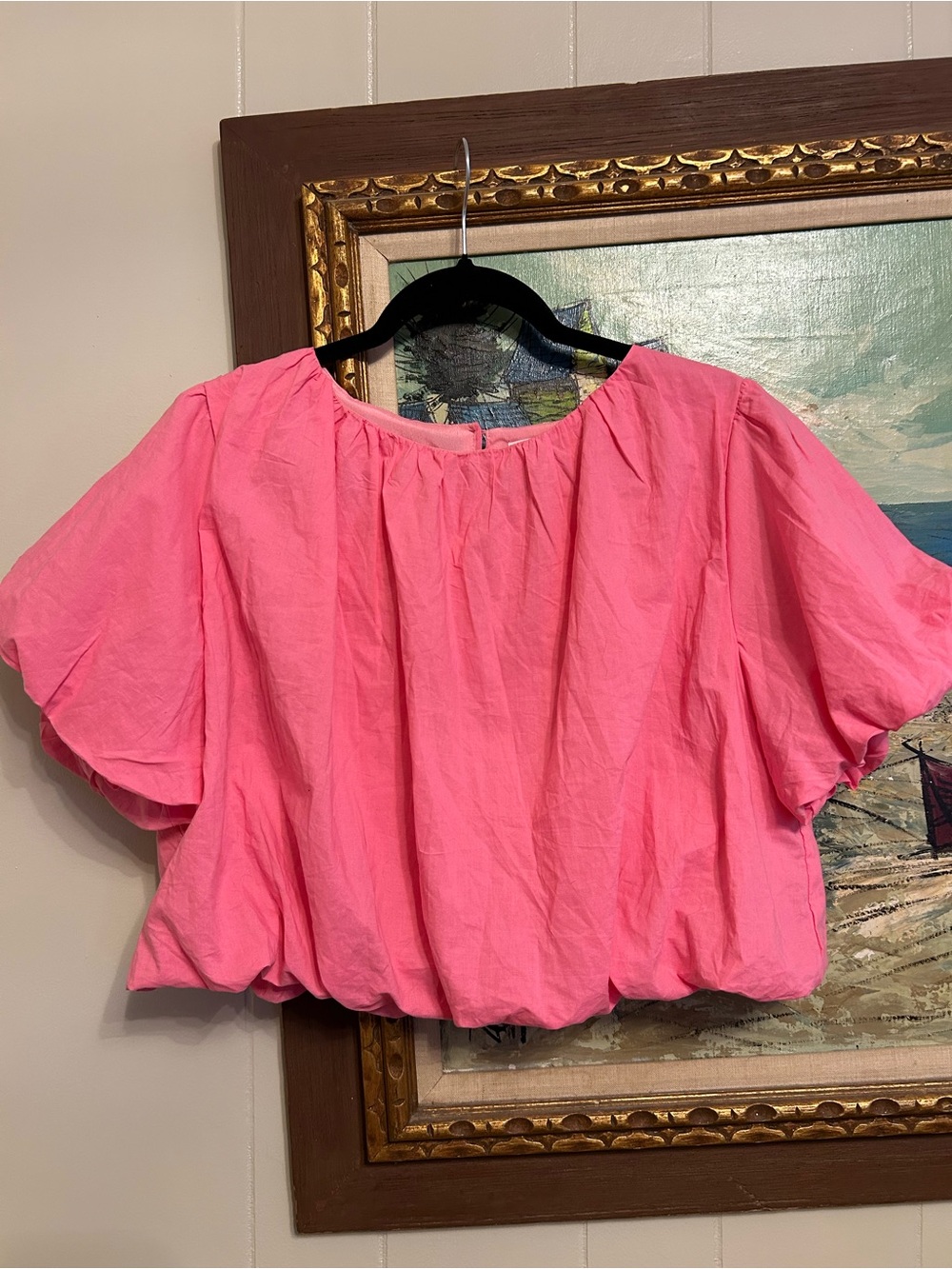 &merci Pink Puff-Sleeve Cotton Top